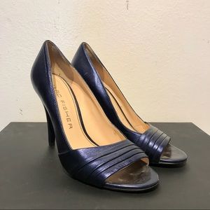 Marc Fisher Blue Metallic Peep Toe Heels 7M